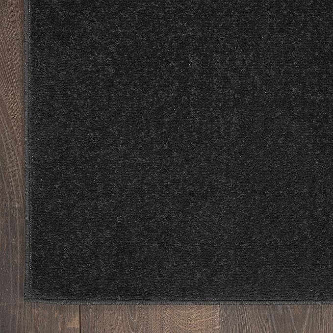 Nourison Essentials Solid Contemporary Black 2'x10' Runner Rug , 2'2" X 10'