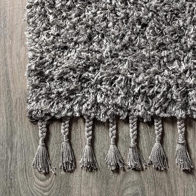 JONATHAN Y MCR100B-5 Mercer Shag Plush Tassel Indoor -Area Rug Bohemian Modern Contemporary Solid Easy-Cleaning Bedroom Kitchen Living Room, 5 X 8, Charcoal with Tassel