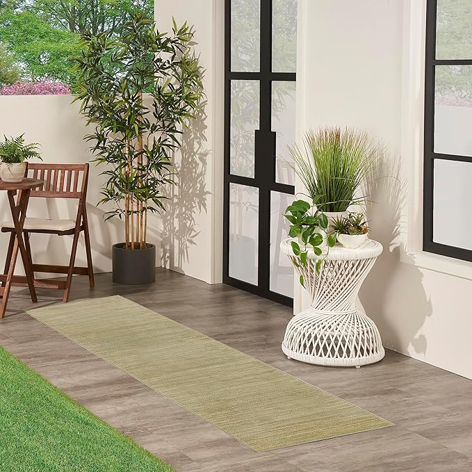 Nourison Essentials 10' Runner Green Gold Fabric Area Rug