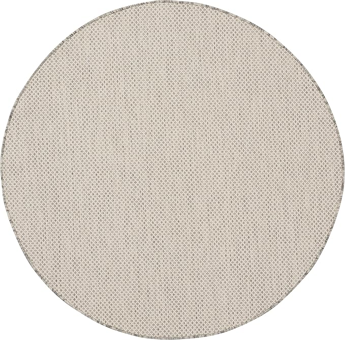 Nourison Courtyard Indoor/Outdoor Ivory/Silver 5 x Round Area Rug, Easy Cleaning, Non Shedding, Bed Room, Living Room, Dining Room, Backyard, Deck, Patio (5 Round)
