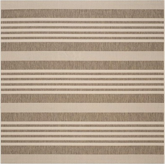 SAFAVIEH Courtyard Collection 5'3' Square Brown/Bone CY6062 Stripe Indoor/ Outdoor Patio Backyard Mudroom Area Rug