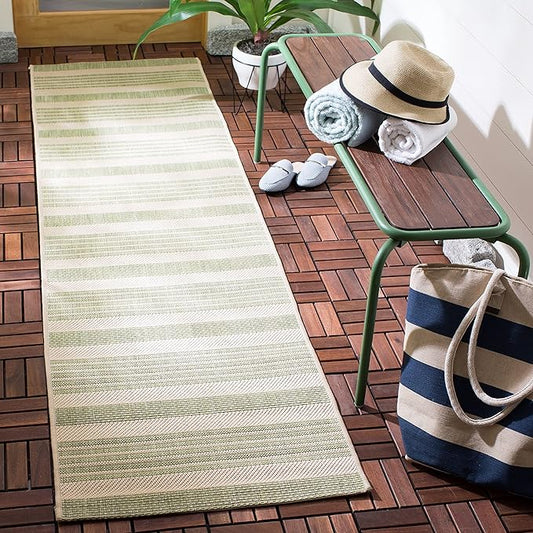 SAFAVIEH Courtyard Collection 2'3" x 18' Beige/Sweet Pea CY6062 Stripe Indoor/ Outside Waterproof Easy cleansingPatio Backyard Mudroom Runner Mat