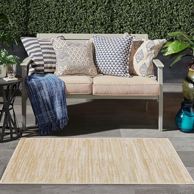 Nourison Essentials Indoor/Outdoor Ivory Gold 2' x 4' Area Rug, Easy Cleaning, Non Shedding, Bed Room, Living Room, Dining Room, Backyard, Deck, Patio (2x4)