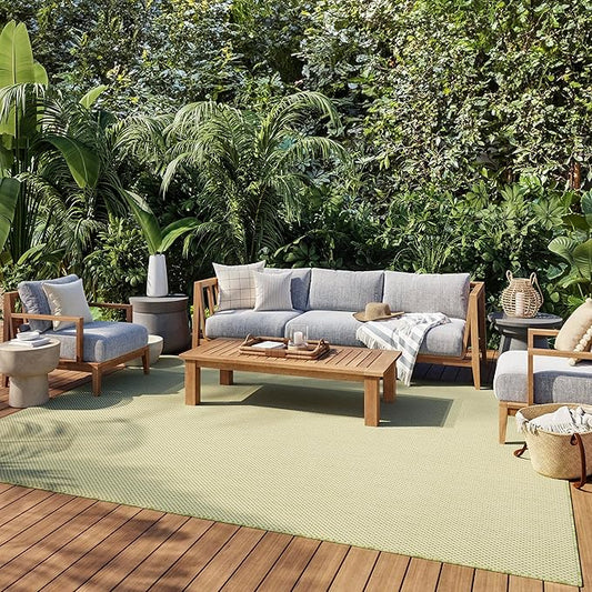 Nourison Courtyard Indoor/Outdoor Ivory Green 8' x 10' Area Rug, Geometric, Easy Cleaning, Non Shedding, Bed Room, Living Room, Dining Room, Deck, Patio, Backyard (8x10)