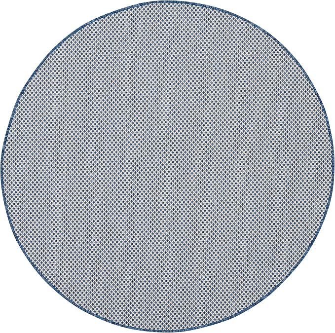 Nourison Courtyard Indoor/Outdoor Ivory Blue 5 x Round Area Rug, Easy Cleaning, Non Shedding, Bed Room, Living Room, Dining Room, Backyard, Deck, Patio (5 Round)