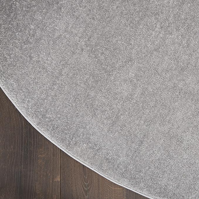 Nourison Essentials Indoor/Outdoor Silver Grey 8' x Round Area Rug, Easy Cleaning, Non Shedding, Bed Room, Living Room, Dining Room, Backyard, Deck, Patio (8 Round)