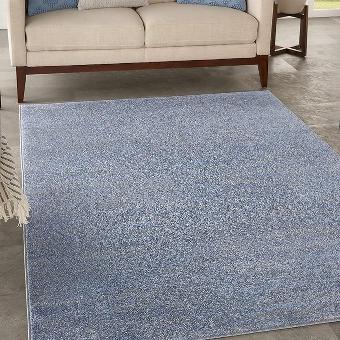 Nourison Essentials Indoor/Outdoor Blue/Grey 5' x 7' Area Rug, Easy Cleaning, Non Shedding, Bed Room, Living Room, Dining Room, Backyard, Deck, Patio (5x7)