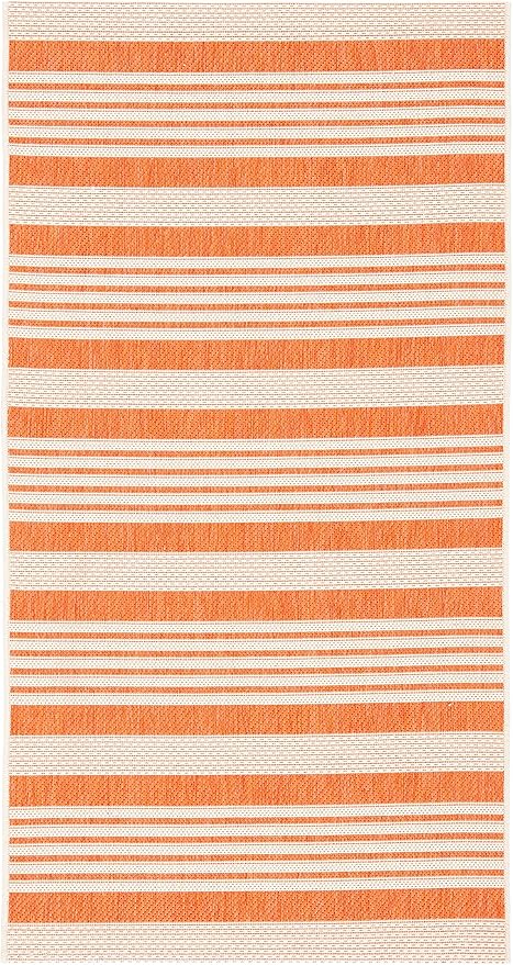 SAFAVIEH Courtyard Collection Accent Rug - 2'7' x 5', Terracotta & Beige, Stripe Design, Non-Shedding & Easy Care, Indoor/Outdoor & Washable-Ideal for Patio, Backyard, Mudroom (CY6062-241)