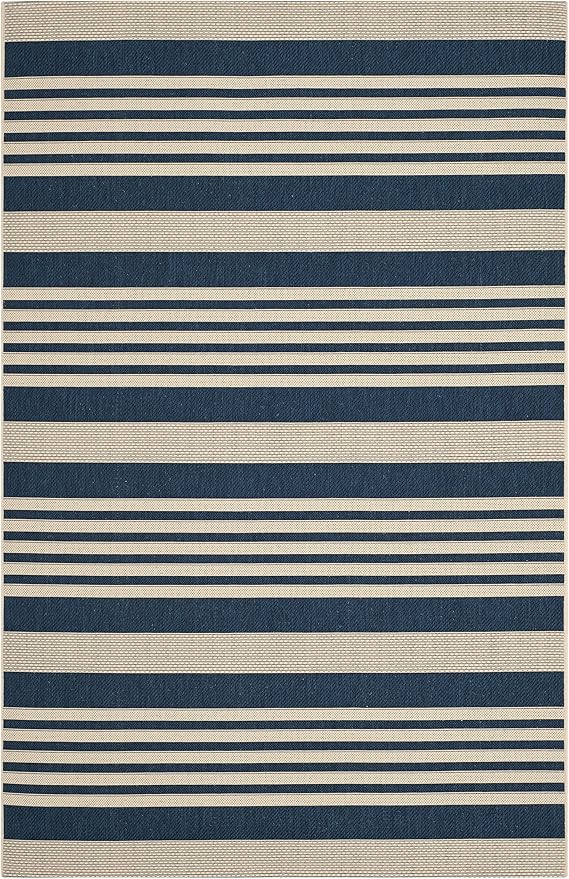 SAFAVIEH Courtyard Collection Accent Rug - 4' x 5'7", Navy & Beige, Non-Shedding & Easy Care, Indoor/Outdoor & Washable-Ideal for Patio, Backyard, Mudroom (CY6062-268)