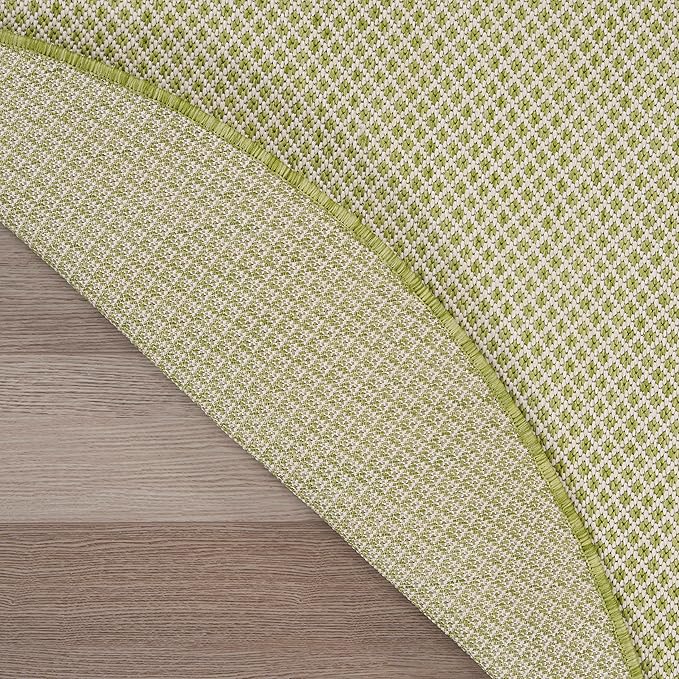 Nourison Courtyard Indoor/Outdoor Ivory Green 8' x Round Area Rug, Easy Cleaning, Non Shedding, Bed Room, Living Room, Dining Room, Backyard, Deck, Patio (8 Round)