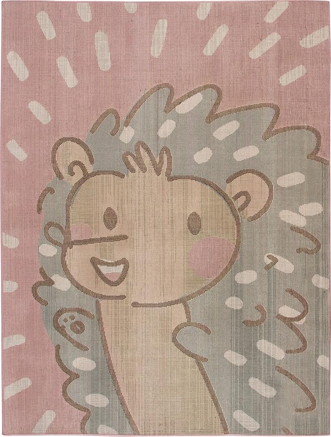 KC Cubs Boy & Girl Modern Decor Multicolor Area Rug and Carpet Collection for Kids, Toddlers and Baby Nursery, Animal Face Pink Huggable Hedgehog