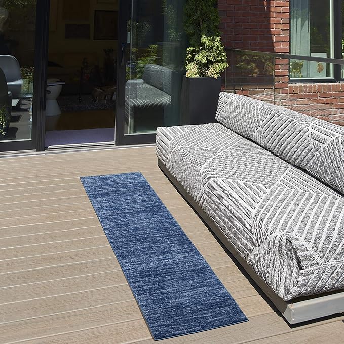 Nourison Essentials Indoor/Outdoor Navy Blue 2' x 6' Area Rug, Easy Cleaning, Non Shedding, Bed Room, Living Room, Dining Room, Backyard, Deck, Patio (2x6)