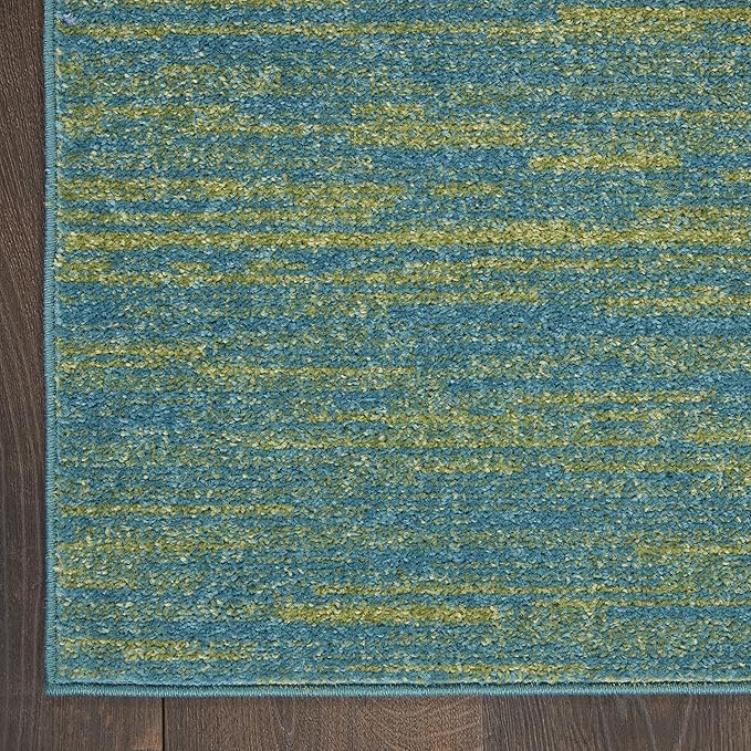 Nourison Essentials Indoor/Outdoor Blue Green 2'2" x 7'6" Area Rug, Easy Cleaning, Non Shedding, Bed Room, Living Room, Dining Room, Backyard, Deck, Patio (2x8)