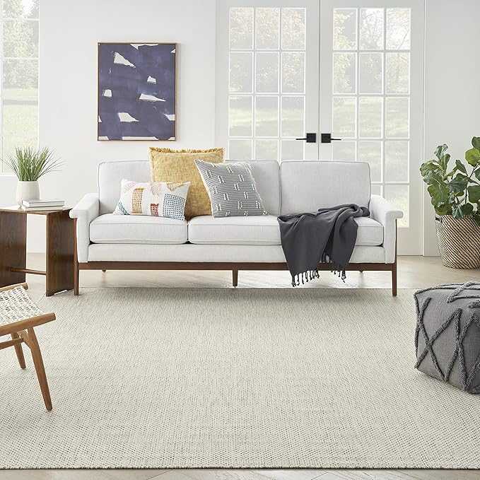 Nourison Courtyard Indoor/Outdoor Ivory Silver 9' x 12' Area Rug, Geometric, Easy Cleaning, Non Shedding, Bed Room, Living Room, Dining Room, Deck, Patio, Backyard (9x12)