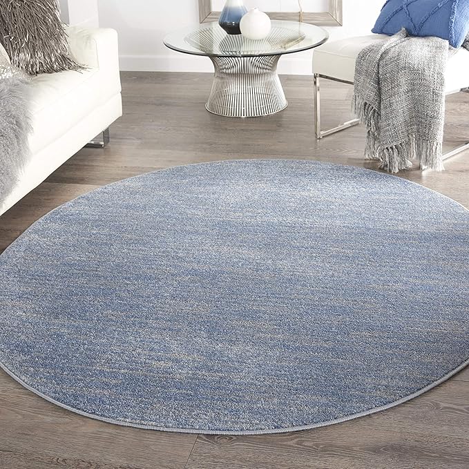 Nourison Essentials Indoor/Outdoor Blue/Grey 6' x Round Area Rug, Easy Cleaning, Non Shedding, Bed Room, Living Room, Dining Room, Backyard, Deck, Patio (6 Round)