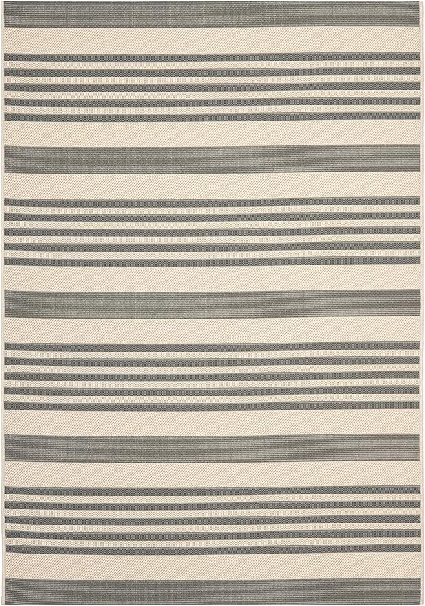 SAFAVIEH Courtyard Collection Area Rug - 6'7" x 9'6", Grey & Bone, Stripe Design, Non-Shedding & Easy Care, Indoor/Outdoor & Washable-Ideal for Patio, Backyard, Mudroom (CY6062-236)