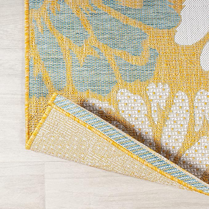 JONATHAN Y SMB110G-8 Zinnia Modern Floral Textured Weave Indoor Outdoor Area-Rug, Bohemian Coastal Mediterranean Easy-Cleaning,Bedroom,Kitchen,Backyard,Patio,Non Shedding, 8 X 10, Yellow/Cream