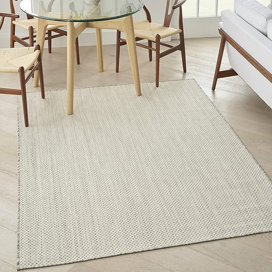 Nourison Courtyard Indoor/Outdoor Ivory Silver 5' x 7' Area Rug, Geometric, Easy Cleaning, Non Shedding, Bed Room, Living Room, Dining Room, Deck, Patio, Backyard (5x7)
