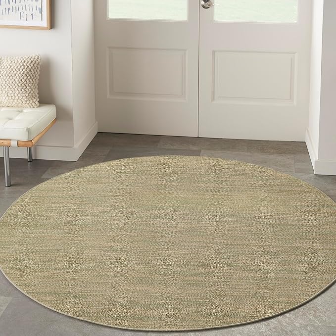 Nourison Essentials Indoor/Outdoor Green Gold 8' x Round Area Rug, Easy Cleaning, Non Shedding, Bed Room, Living Room, Dining Room, Backyard, Deck, Patio (8 Round)