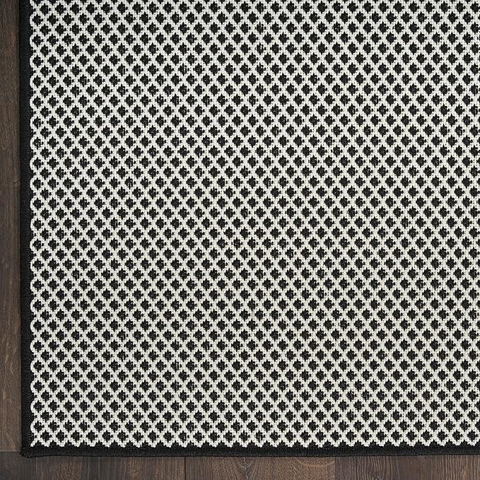 Nourison Courtyard Black White 8' x 10' Area Rug - Easy Clean, Non Shedding, Bed Room, Living Room, Dining Room, Kitchen (8' x 10')