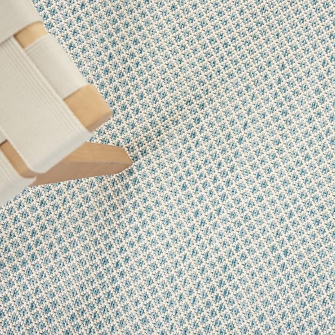 Nourison Courtyard Indoor/Outdoor Ivory Aqua 7' x 10' Area Rug, Geometric, Easy Cleaning, Non Shedding, Bed Room, Living Room, Dining Room, Deck, Patio, Backyard (7x10)