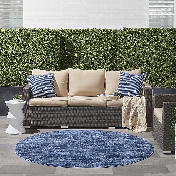 Nourison Essentials 6' x Round Navy Blue Fabric Outdoor Area Rug (6' Round)