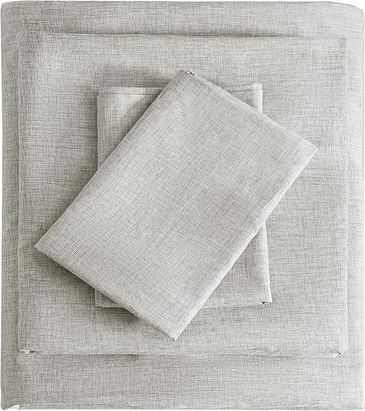 Twin Sheets Light Grey, Ultral Soft Cationic Linen Look Sheets, Luxury Cooling Cozy Bed Sheet Set with Non-Slip Fitted Sheet
