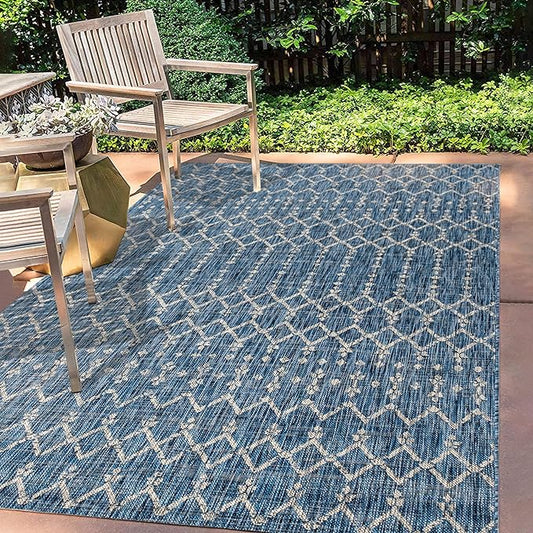 JONATHAN Y SMB108B-3 Ourika Moroccan Geometric Textured Weave Indoor Outdoor -Area Rug, Bohemian, Rustic, Scandinavian Easy-Cleaning,Bedroom,Kitchen,Backyard,Patio,Non Shedding, Navy/Light Gray, 3 X 5