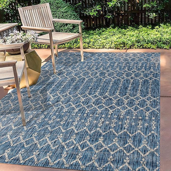 JONATHAN Y SMB108B-4 Ourika Moroccan Geometric Textured Weave Indoor Outdoor Area-Rug, Bohemian, Rustic, Scandinavian Easy-Cleaning,Bedroom,Kitchen,Backyard,Patio,Non Shedding, Navy/Light Gray, 4 X 6