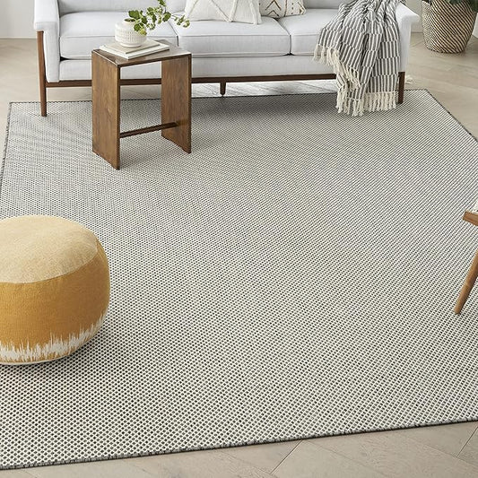 Nourison Courtyard Indoor/Outdoor Ivory Charcoal 7' x 10' Area Rug, Geometric, Easy Cleaning, Non Shedding, Bed Room, Living Room, Dining Room, Deck, Patio, Backyard (7x10)