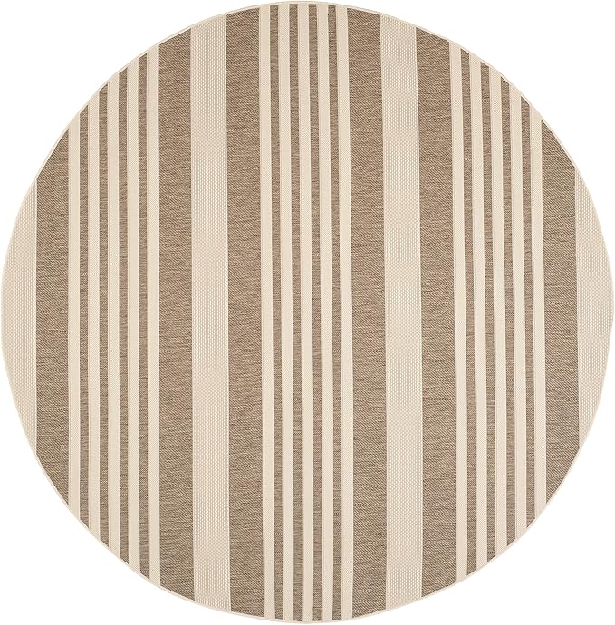SAFAVIEH Courtyard Collection Area Rug - 5'3" Round, Brown & Bone, Stripe Design, Non-Shedding & Easy Care, Indoor/Outdoor & Washable-Ideal for Patio, Backyard, Mudroom (CY6062-242)