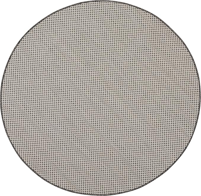 Nourison Courtyard Indoor/Outdoor Ivory/Charcoal 5 x Round Area Rug, Easy Cleaning, Non Shedding, Bed Room, Living Room, Dining Room, Backyard, Deck, Patio (5 Round)