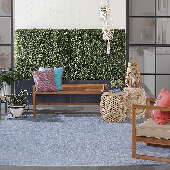Nourison Essentials Indoor/Outdoor Blue/Grey 7' x 10' Area Rug, Easy Cleaning, Non Shedding, Bed Room, Living Room, Dining Room, Backyard, Deck, Patio (7x10)