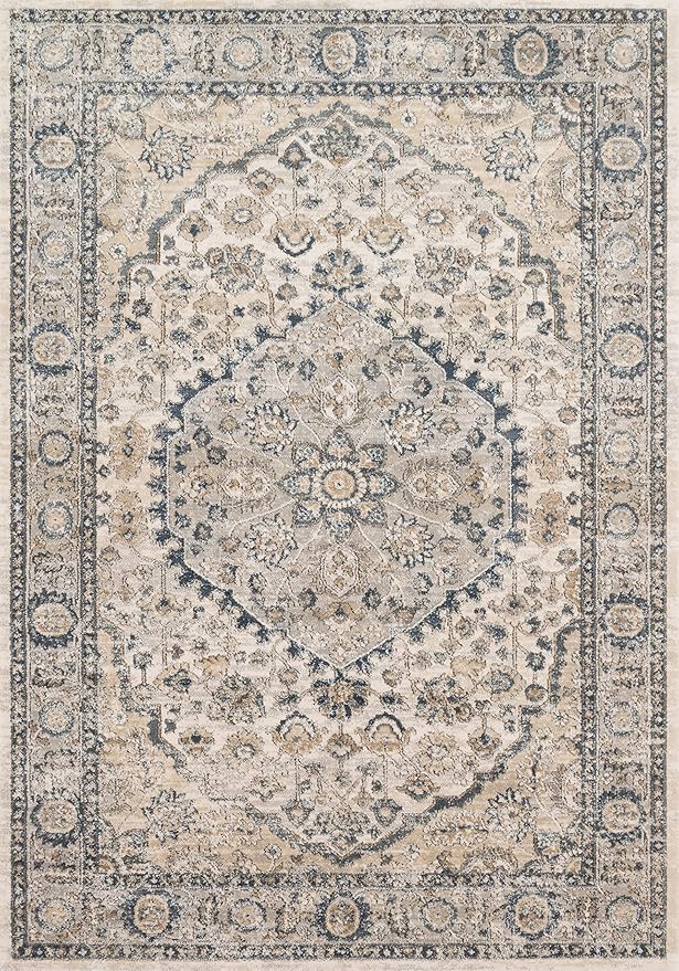 Loloi Teagan Collection 5'-3" x 7'-6" Area Rug in Natural/Lt. Grey - Large, Soft Neutral Rug, High-Traffic for Living Room, Bedroom, Home Office, Dining Area