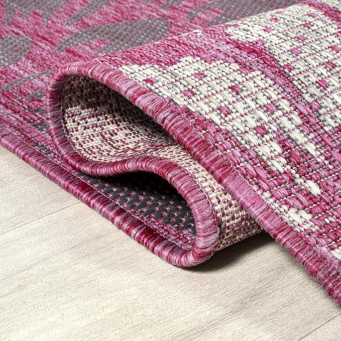 JONATHAN Y SMB110F-4 Zinnia Modern Floral Textured Weave Indoor Outdoor Area-Rug, Bohemian Coastal Mediterranean Easy-Cleaning,Bedroom,Kitchen,Backyard,Patio,Non Shedding, 4 X 6, Fuchsia/Light Gray
