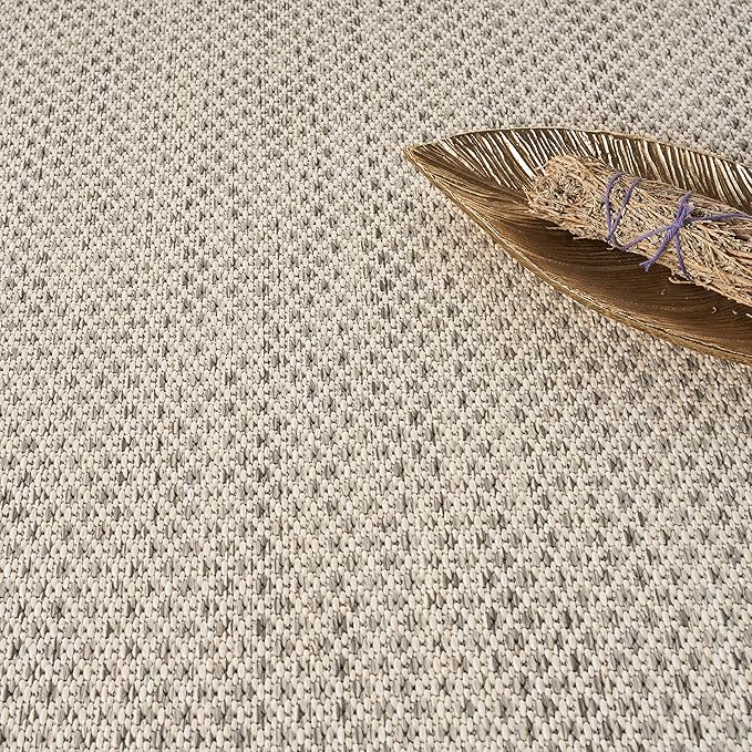 Nourison Courtyard Indoor/Outdoor Ivory/Silver 4' x Round Area Rug, Easy Cleaning, Non Shedding, Bed Room, Living Room, Dining Room, Backyard, Deck, Patio (4 Round)