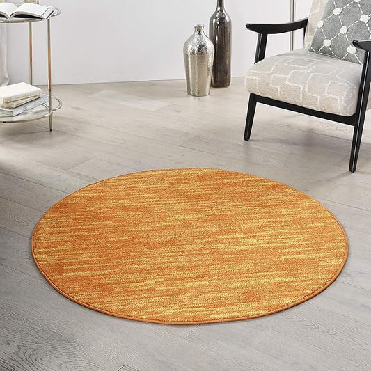 Nourison Essentials Indoor/Outdoor Sunburst 4' x Round Area Rug, Easy Cleaning, Non Shedding, Bed Room, Living Room, Dining Room, Backyard, Deck, Patio (4 Round)
