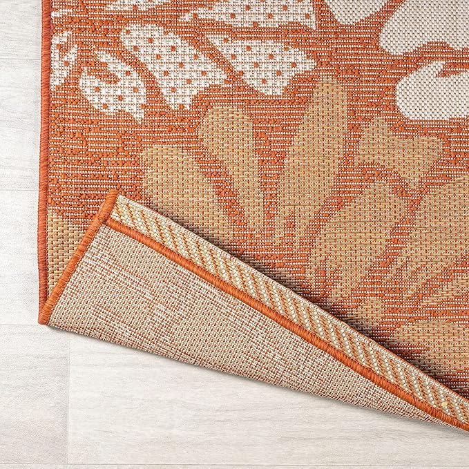 JONATHAN Y SMB110E-5R Zinnia Modern Floral Textured Weave Indoor Outdoor Area Rug, Country Coastal Contemporary Easy Cleaning,Bedroom,Kitchen,Backyard,Patio,Non Shedding, Orange/Cream, 5' Round