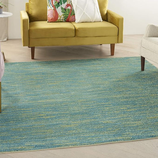 Nourison Essentials 5' x Square Blue Green Fabric Outdoor Area Rug (5' Square)