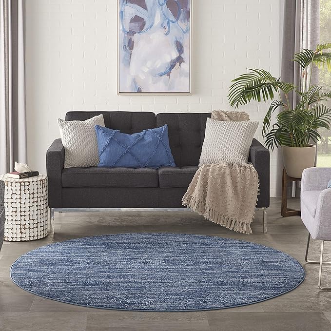 Nourison Essentials 6' x Round Navy Blue Fabric Outdoor Area Rug (6' Round)