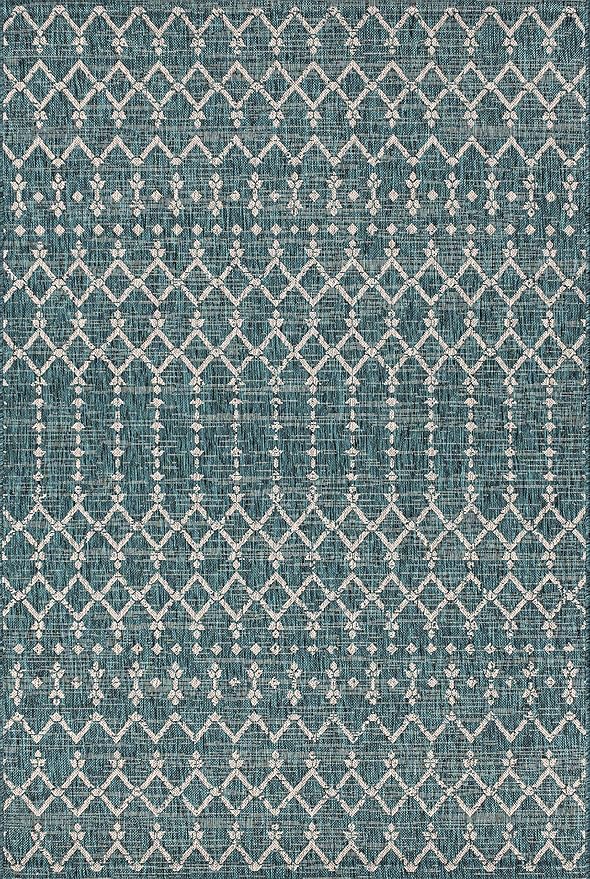 JONATHAN Y SMB108C-14 Ourika Moroccan Geometric Textured Weave Teal/Gray 10 ft. x 14 ft. Indoor/Outdoor Area Rug, Pet Friendly, Non-Shedding, Stain Resistant, Easy-Cleaning for Backyard, Patio, Porch