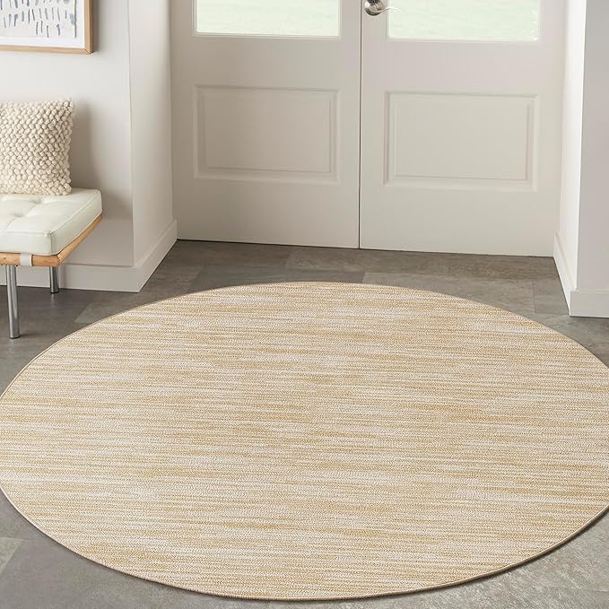 Nourison Essentials Indoor/Outdoor Ivory Gold 4' x Round Area Rug, Easy Cleaning, Non Shedding, Bed Room, Living Room, Dining Room, Backyard, Deck, Patio (4 Round)