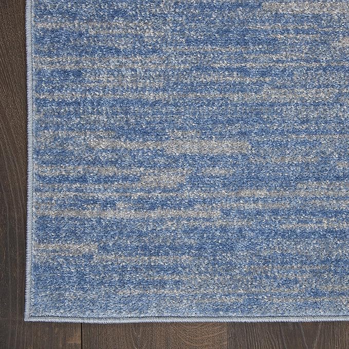 Nourison Essentials Solid Indoor/Outdoor Blue/Grey 2'2" x 14 Area Rug, Easy Cleaning, Non Shedding, Bed Room, Living Room, Dining Room, Deck, Patio, Backyard (2x14)