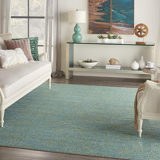 Nourison Essentials Indoor/Outdoor Blue Green 7' x 10' Area Rug, Easy Cleaning, Non Shedding, Bed Room, Living Room, Dining Room, Backyard, Deck, Patio (7x10)