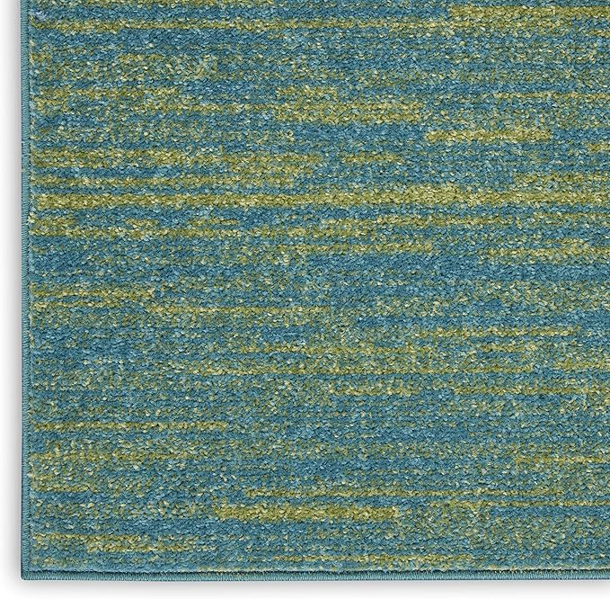 Nourison Essentials Indoor/Outdoor Blue Green 2'2" x 7'6" Area Rug, Easy Cleaning, Non Shedding, Bed Room, Living Room, Dining Room, Backyard, Deck, Patio (2x8)