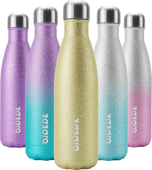 BJPKPK Glitter Yellow Insulated Water Bottle 17 oz Stainless Steel Water Bottles Cola Shape Water Bottles