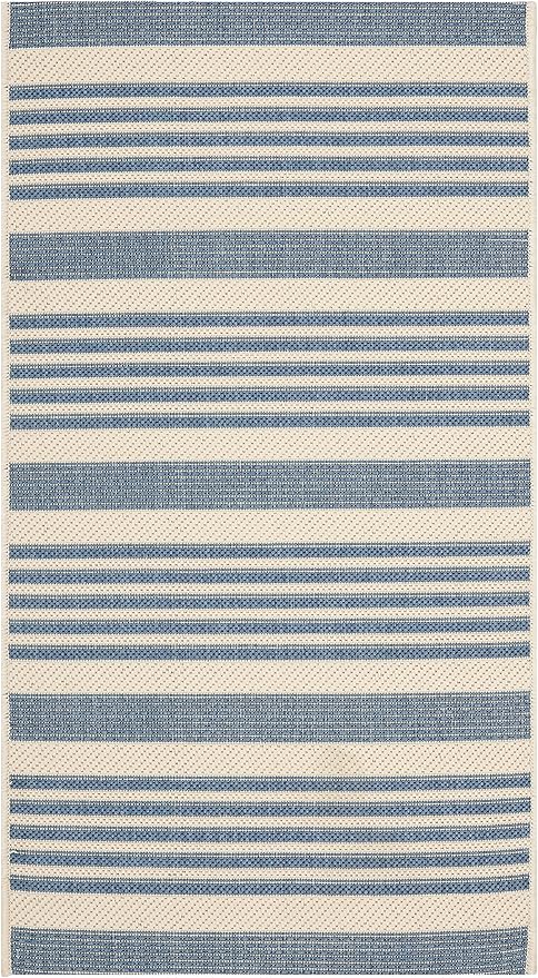 SAFAVIEH Courtyard Collection 2' x 3'7" Beige/Blue CY6062 Stripe Indoor/ Outside Waterproof Easy cleansingPatio Backyard Mudroom Accent Mat