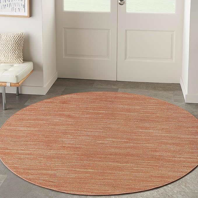 Nourison Essentials Indoor/Outdoor Rust 6' x Round Area Rug, Easy Cleaning, Non Shedding, Bed Room, Living Room, Dining Room, Backyard, Deck, Patio (6 Round)