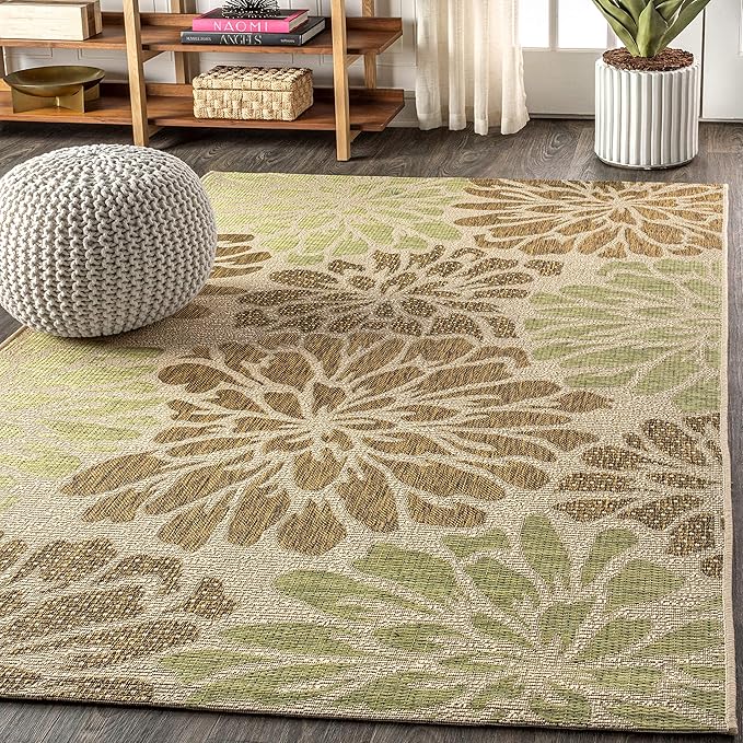 JONATHAN Y SMB110A-4 Zinnia Modern Floral Textured Weave Indoor Outdoor Area-Rug Bohemian Coastal Easy-Cleaning Bedroom Kitchen Backyard Patio Non Shedding, 4 X 6, Sage/Brown