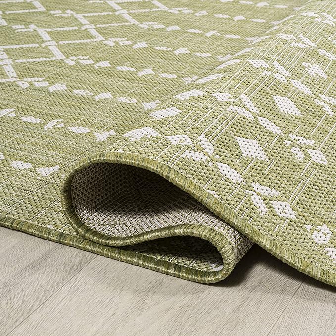 JONATHAN Y SMB108N-210 Ourika Moroccan Geometric Textured Weave Indoor Outdoor Runner Rug,Coastal,Traditional,Transitional Easy Clean,Bedroom,Kitchen,Backyard,Patio,Non-Shed, Light Green/Cream, 2 X 10